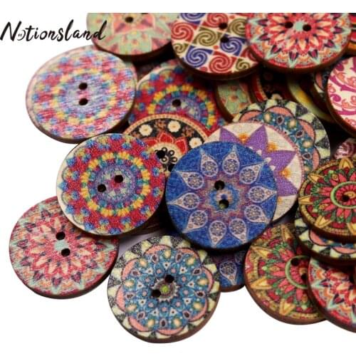 50pcs Wooden Buttons Retro Series Painted Button for Clothing Scrapbooking Crafts DIY Sewing Handicraft Accessories