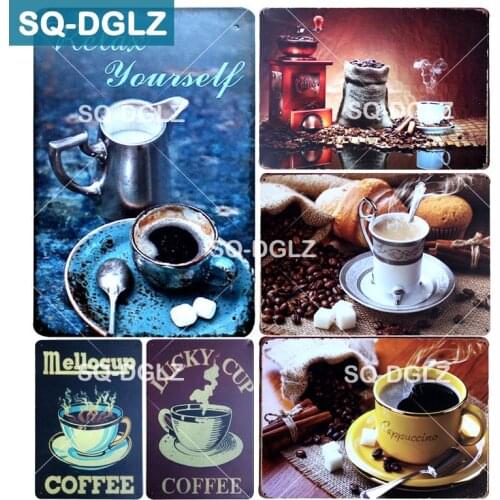 [SQ-DGLZ] Mellocup Coffee Metal Sign Coffee Beans Wall Decor Coffee Tin Sign Home Decor Painting Plaques Art Poster