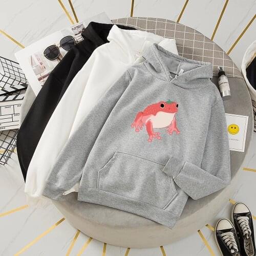 Cute Frog printing Sweatshirt Oversized Clothes Harajuku Long Sleeve Hooded Kawaii Hoodie Winter Hooded Pocket Pink Sweatshirts