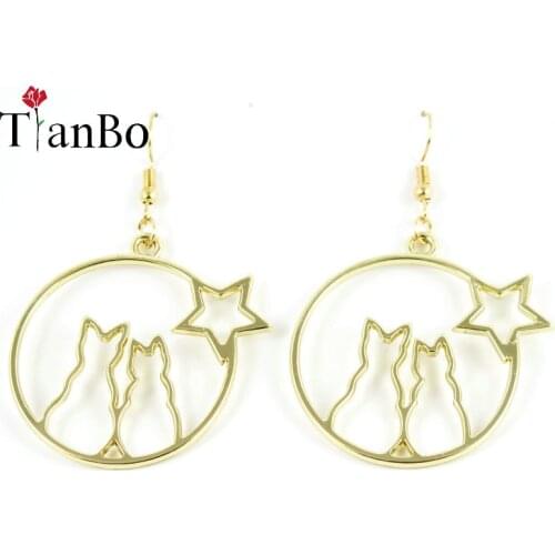 TianBo New Arrival Fashion Style Statement Dangle Earrings Womens Alloy geometric cat star earrings for Christmas day gifts