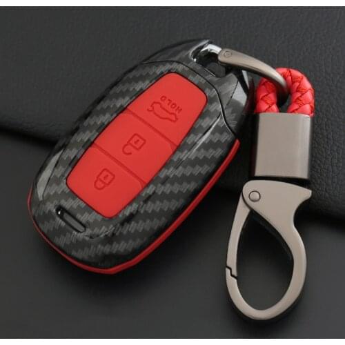 Carbon Fiber Silicone Car Key Case For Hyundai i30 Ix35 Solaris Azera Elantra Grandeur Ig Accent Santa Fe Verna 2017 2018 Cover