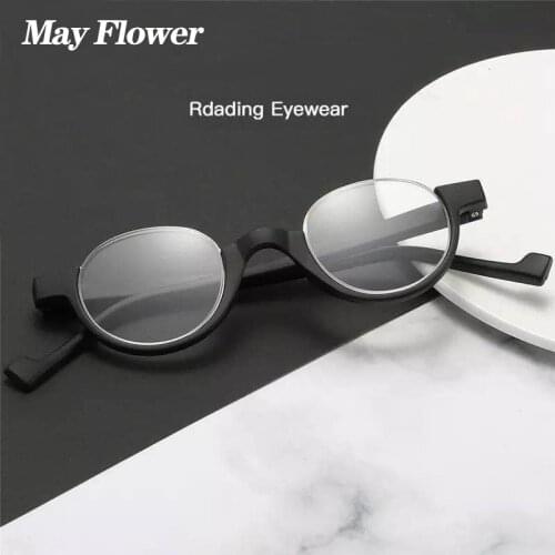 May Flower Round Shape Reading Glasses Half Frame Round Lenses Presbyopia Eyewear Optical Oval Eyeglasses Frame Men Women+1.5+2
