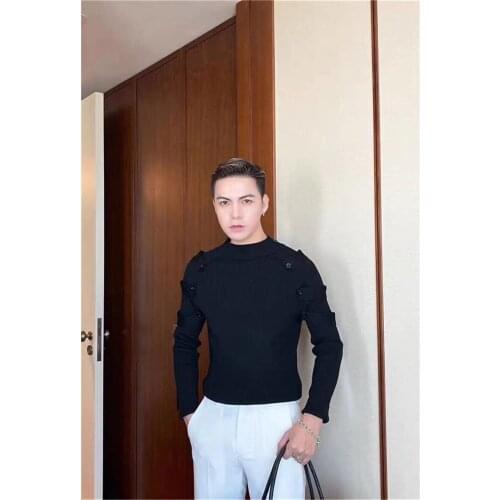 High-quality new pullover Slim-fit sweater Korean button men and women autumn and winter thin knit bottoming shirt top knitted p