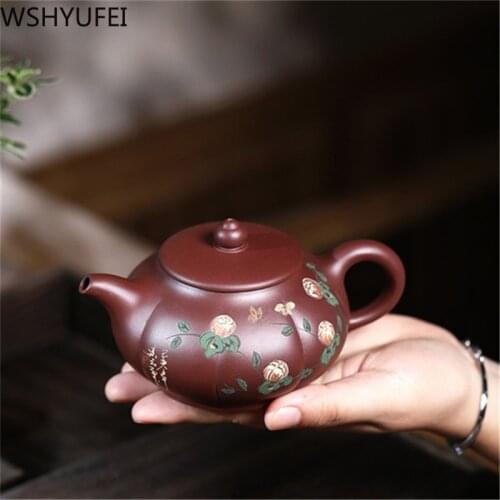 WSHYUFEI Chinese Yixing Purple sand Teapot Tea set Hand Made Pumpkin pot tea pot Original Mine Purple Mud Customized Gift 250ml