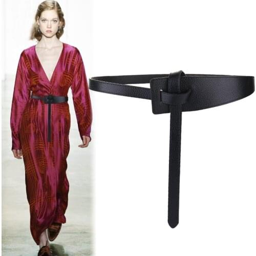 Women Knotted Simple Genuine Leather Belt fashion soft cowskin waistbands for dress solid brown cow long belts coat woman gifts