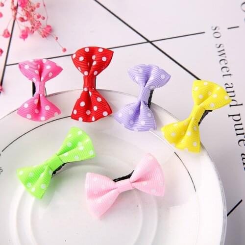 10Pcs/Lot Small Mini Bow Hairgrips Sweet Girls Solid Dot/ Stripe Printing Whole Wrapped Safety Hair Clips Kids Hairpins