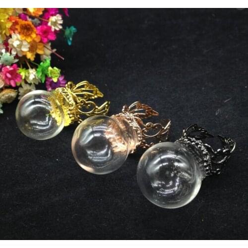 100sets/lot 20*15mm Glass round Bubble vial glass globe dome cover with ring setting DIY vial married party rings glass bubble