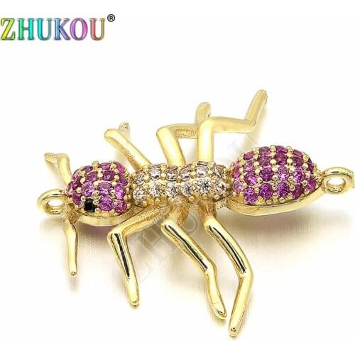 24*25mm High Quality Brass Cubic Zirconia Ants Shape Charms Connectors, Mixed Color, Hole: 1mm, Model: VS221