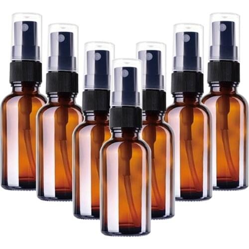 7pcs 30ml Amber Glass Spray Bottle with Fine Mist Sprayer Empty Refillable Cosmetic Bottle Container for Essential Oil