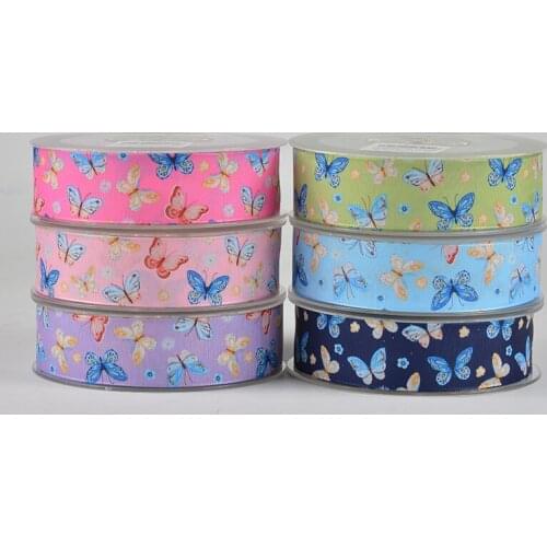 Free shipping 10yards 1 " 25 mm colorful butterfly pattern ribbon printed satin ribbon