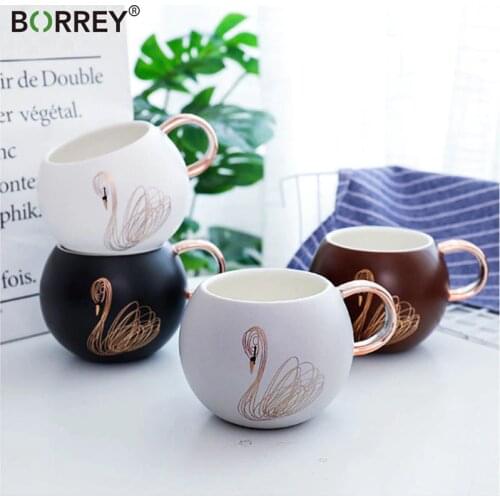 BORREY 400Ml Chinese Ceramic Coffee Mugs Creative Swan Belly Mug Office Tea Cup Porcelain Breakfast Milk Tea Cup Cool Round Mug