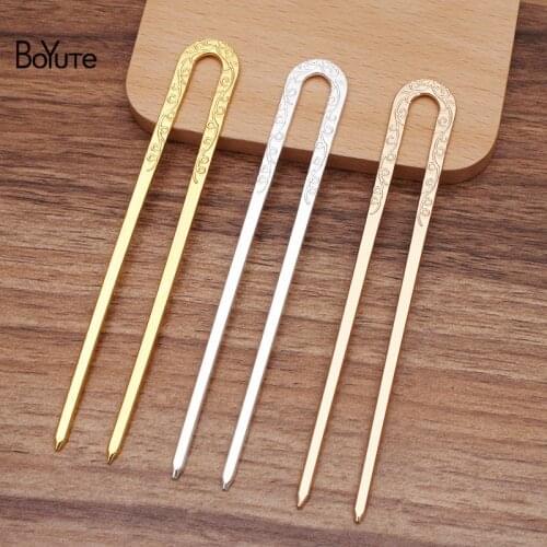 BoYuTe (5 Pieces/Lot) 17*120MM Metal Brass Flower Carved U-shaped Hair Stick Handmade Diy Hair Accessories Materials