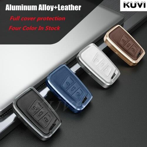 Aluminum Alloy Leather Car Key Cover For VW Volkswagen Magotan Passat B8 Skoda Superb Kodiaq A7 Smart Key Fob Protector Case