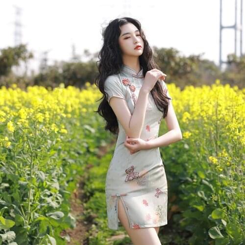 Summer Cheongsam Young Girl Retro Chinese Style Improved Daily Elegant Sexy Qipao Women Party Dresses New