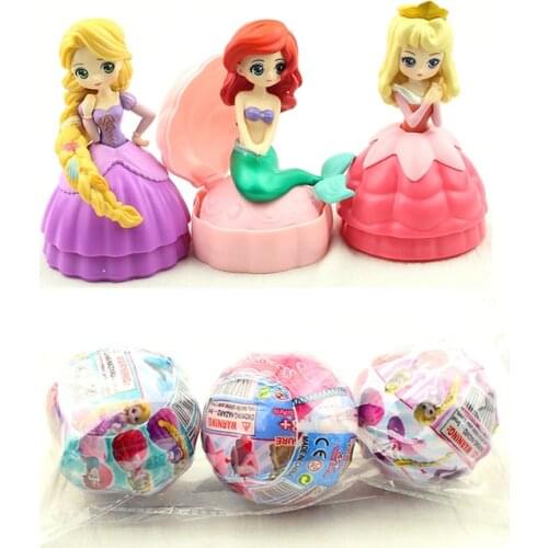 Disney Surprise Gashapon Toy Princess Baby Dolls Capsule Princess Balls Action Figure PVC Cake Decoration Girls Gifts Toys