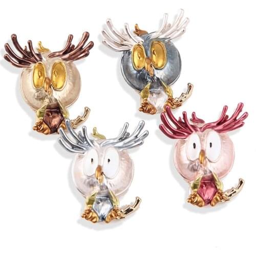 Lovely Owl 3-color Enamel Bird Brooches Women Alloy Brown Grey Pink Bird Animal Party Casual Brooch Pins Gifts