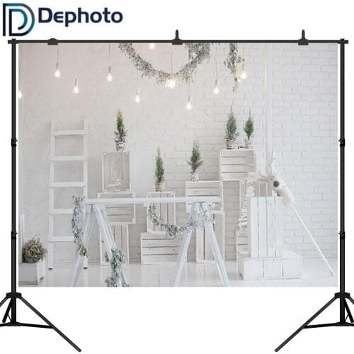 Dephoto Merry Christmas Room Backdrop Xmas Tree Wreath Brick Wall Photography Background Happy New Year Photo Studio Prop