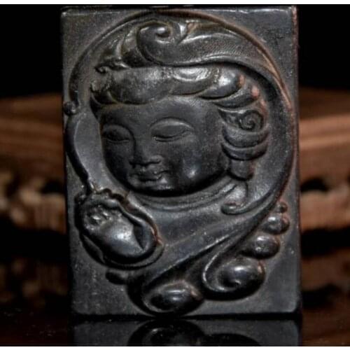 Hongshan culture archaize black iron meteorite Guanyin Head pendant amulet statue
