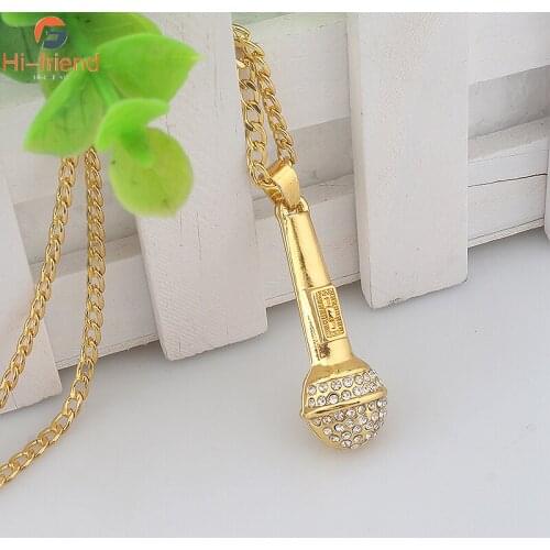 Creative Trends Stereo Microphone Necklace Golden Pendant Hip Hop Punk Street Necklace for Women Men Sweater Shirt Accessories