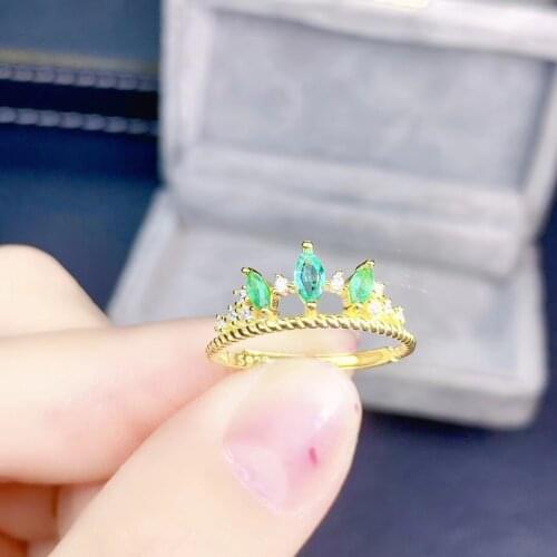 Fashion cute crown Hemp flowers Natural green emerald gem Ring S925 Silver Natural Gemstone Ring Womens party Rings Jewelry