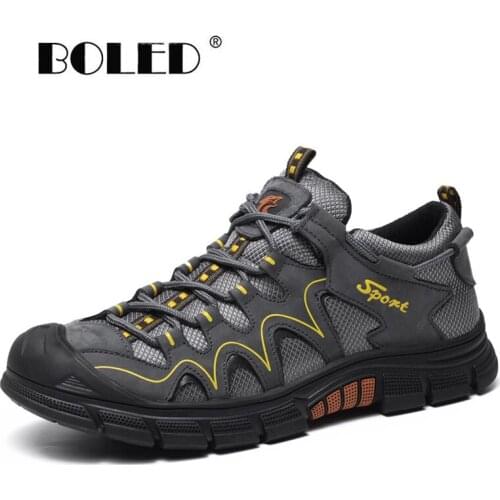 Soft Natural Leather With Mesh Men Shoes Flats Breathable Rubber Sole Non-slip Fashion Comfort Walking Shoes Men