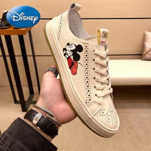 Disney Mickey Mouse mens shoes new Mickey white shoes mens leather breathable sneakers student shoes trend