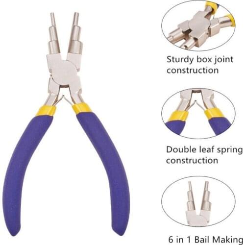 6 in 1 DIY Jewelry Tool Sets with Carbon Steel Round Nose Pliers Handle Wire Looper Bail Hook Jumping ring Making Tools