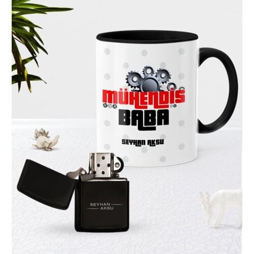 Personalized Engineer Dad Black Mug Cup Gasoline Metal Lighter Seti-1