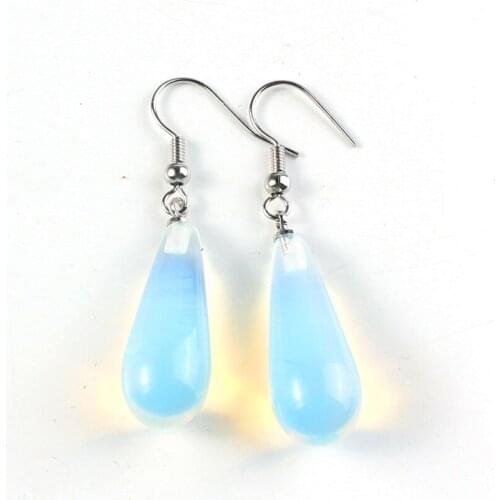 Kraft-beads Popular Silver Plated Long Water Drop Opalite Opal Dangle Earrings For Female Christmas Jewelry