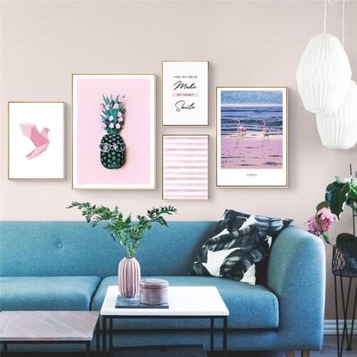 Pink Style Scenery Bird Home Decor Nordic Canvas Poster Living Room Wall Print Quote Minimalist Picture Creative Painting