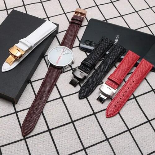 Lizard Pattern Wrist Belt 18 20 22mm Leather Watch Band Folding Buckle Watch Accessories Strap For Armani Longines IWC DW Watch