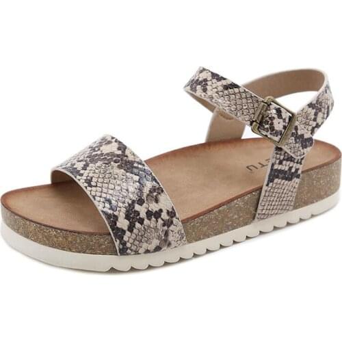 Summer Shoes Ladies Cork Platform Sandals Buckle Beach Shoes For Women Anti-slip Home Snake Pattern Womens Sandals cx65