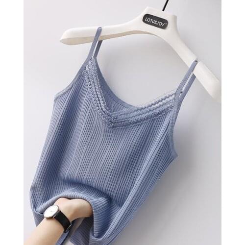 Sexy V-neck Female Knitted Camisoles 2021 Summer Camis Casual Basic Women Plus Size Sleeveless Top Solid Tank Tops X203