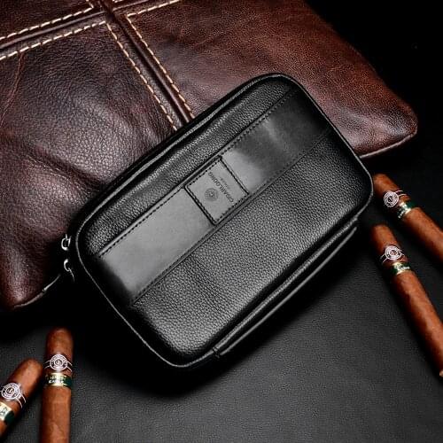CIGARLOONG Cigar Gadgets Genuine Leather Cigar Case Travel Cigar Humidor Box Portable Humidor Bag Gift for Boyfriend&Fathers