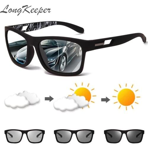 LongKeeper New Polarized Photochromic Sunglasses Brand Design Men Driving Change Color Sun Glasses Anti-UV Square Goggles
