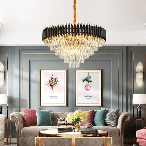 Jmzm Modern Crystal Round Chandelier Light Luxury Pendant Lamp High-end For Living Room Dining Room Bedroom Black LED Chandelier