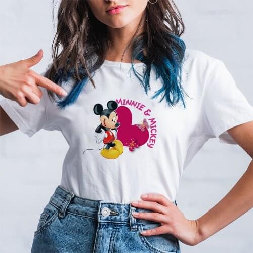 Modern Women T-shirts Mickey Mouse Pattern Kawaii Fashion Letters Printing Four Seasons White Tee Casual Tshirt Female Dropship