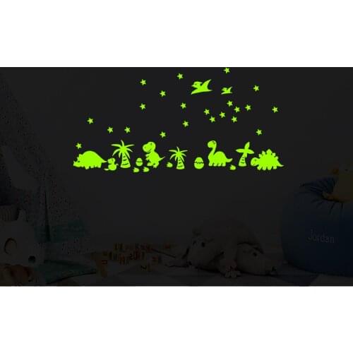 Glow In The Dark Dinosaur Decals Moon Stars Decoration Luminous Vinyl Wall Stickers DIY For Kids Bedroom Nursery