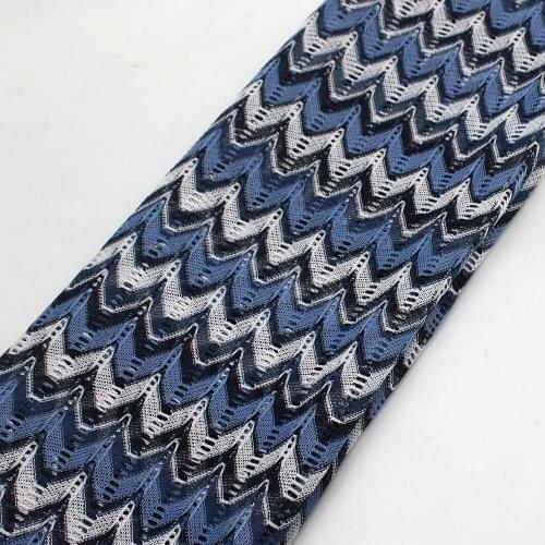 Zig Zag Knitting Lace Fabrics 1 Meter Sky Blue Wave Striped Crochet Dress Skirt Lace Knitting Mesh Fashion Fabrics 150CM Wide