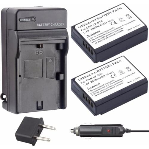 PROBTY 2pcs LP-E10 LP E10 LPE10 Li-ion Battery Batteries AKKU +Charger For Canon 1100D 1200D 1300D Rebel T3 T5 KISS X50 X70