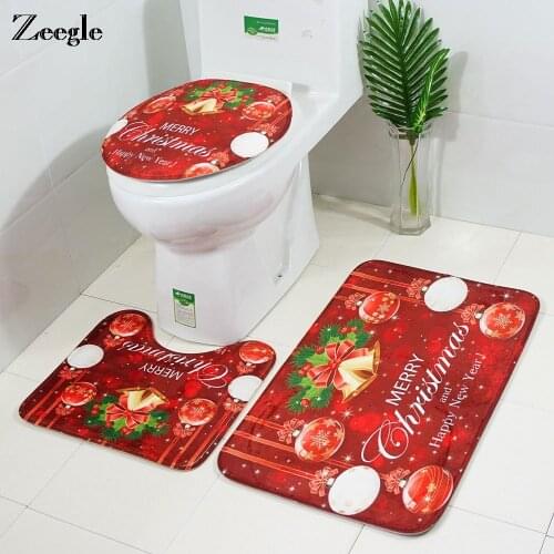 Zeegle Christmas Decor Mats For Toilet Bathroom Carpet Anti Slip Bathroom Mat Soft Foam Bath Mat Absorbent Bath Rugs Floor Mats