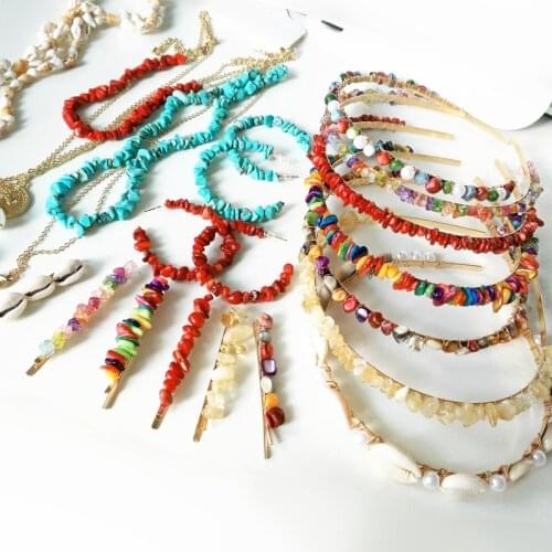 2019 ZA Natural stone Hair band Simulated Pearl Hairbands for Women sea shells Hair Jewelry Wedding Party Gift