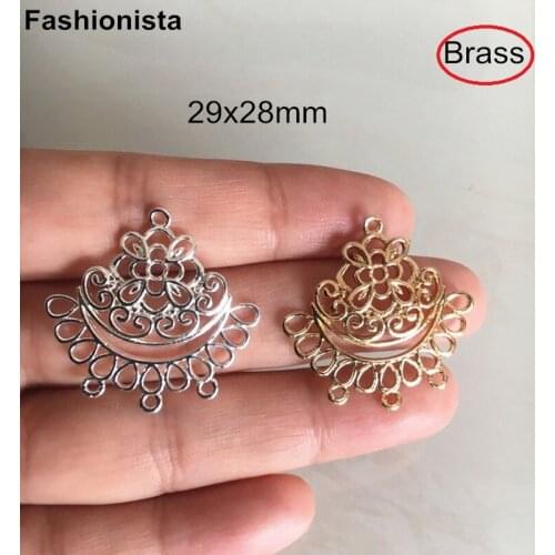 10pcs DIY Earrings-accessories Metal Filigree Chandelier Charm Connectors 29x28mm Brass Flower Pattern Hollow Charms With 3 Loop