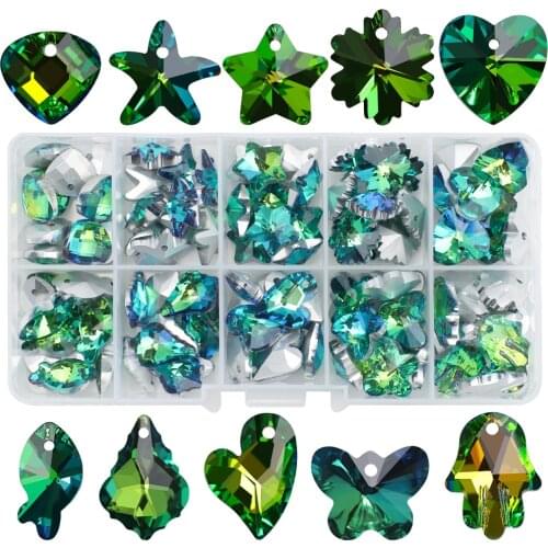 100Pcs/Box Top Quality Green Austria Glass Heart Bead Crystal Butterfly Pendant for Jewelry Making DIY Charm Earings Necklace