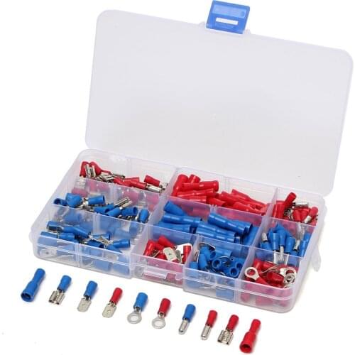 200Pcs/Set Red Blue Terminators Assorted Insulated Spade Bullet Ring Connectors Crimp Electrical Cable Wire Terminals Kit