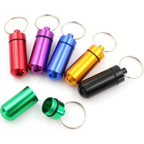 5Pcs/lot Pillbox Keychain Pill Box WaterProof Aluminum Drug Pill Cases Bottle Holder Container