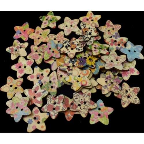 50PCS Star Flower Wooden Buttons Assorted DIY Sewing Scrapbooking Button Accessories Christmas Vintage Buttons