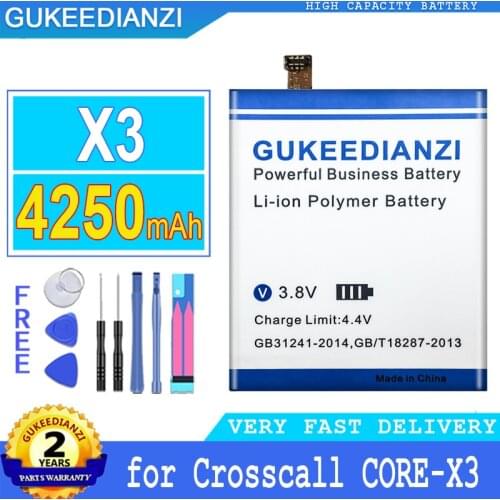 4250mAh GUKEEDIANZI Battery X3 for Crosscall CORE-X3 ACTION-X3 LPN385350 TREKKER X3 Big Power Bateria