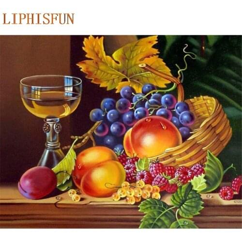 Diamond Painting Cross Stitch Full Square Round Picture of Rhinestone DIY Mosaic Embroidery Fruit Wine New Year Gift