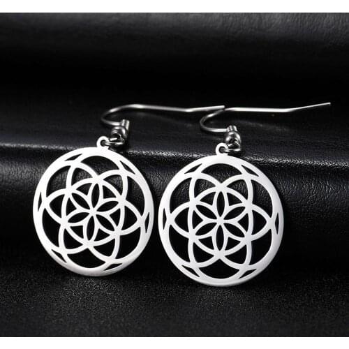 Skyrim Viking Flower of Life Amulet Drop Earrings Stainless Steel Talisman Love Dangle Earring Jewelry Gift for Women Girls